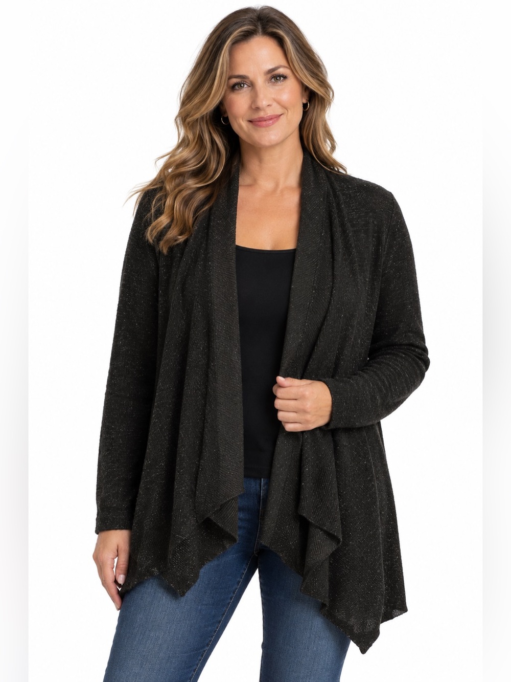 Eileen Fisher black metallic cardigan large